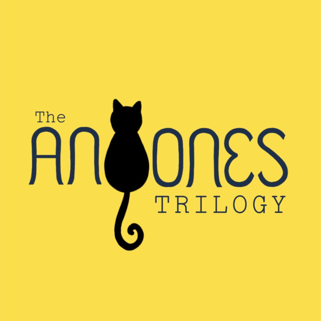 The Anyones Trilogy. Title with a black cat's silhouete on yellow background.