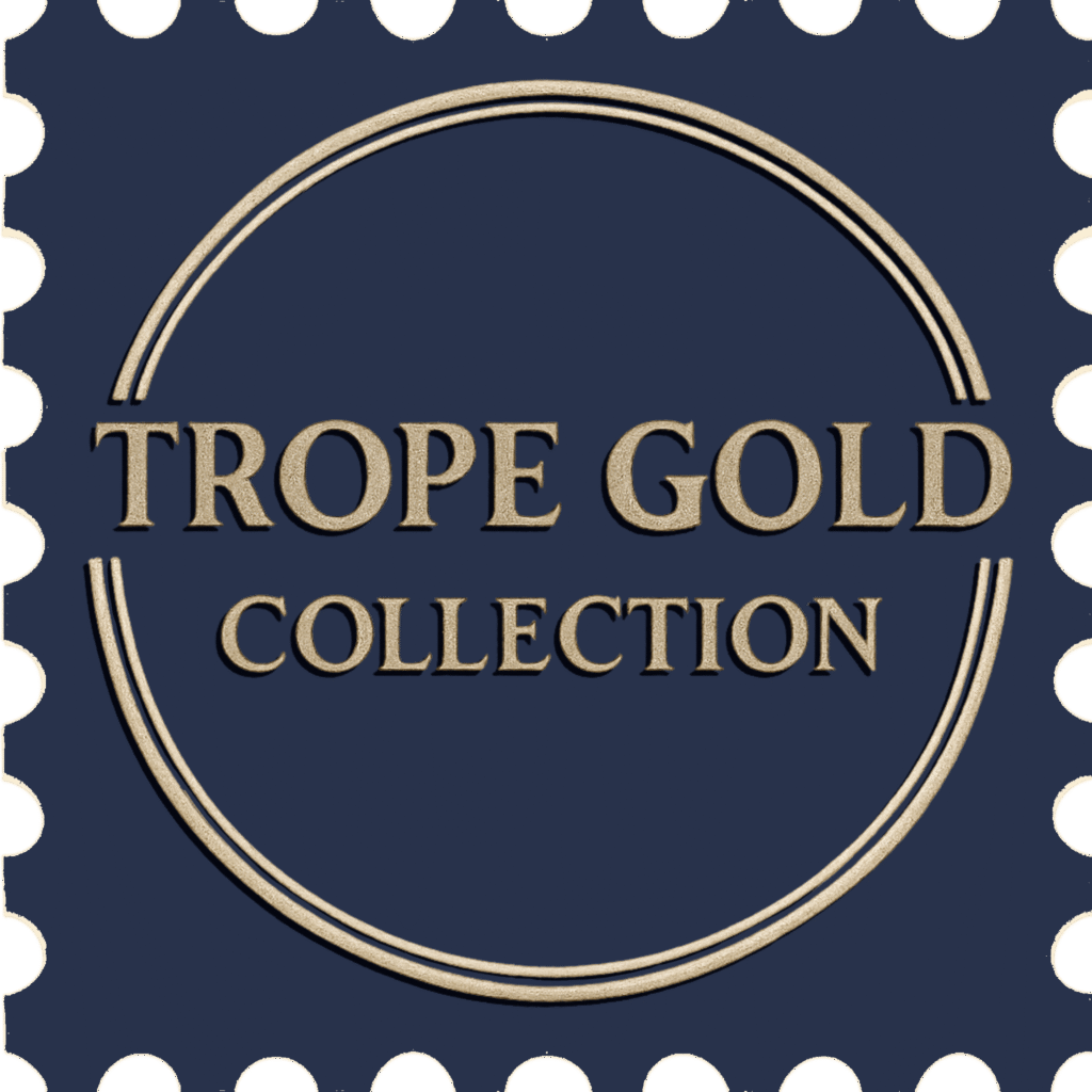Trope Gold Collection on navy blue background.